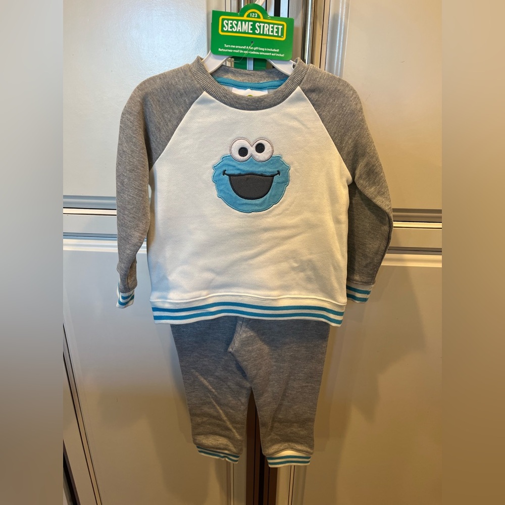 Sesame Street Gray and White Cookie Monster Jogger Set with gift bag